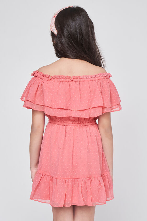 Coral Solid Flounce Dress, Coral, image 6